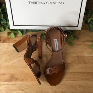 Tabitha Simmons Bobbin Block Cutwork Sandals - Cognac - Size 38 (8)